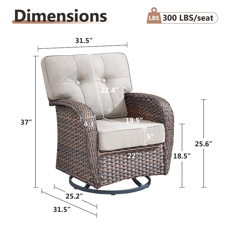 TWrap Brown Wicker Patio Swivel Glider Chairs with 5-Inch Thick Cushions (2-Pack)
