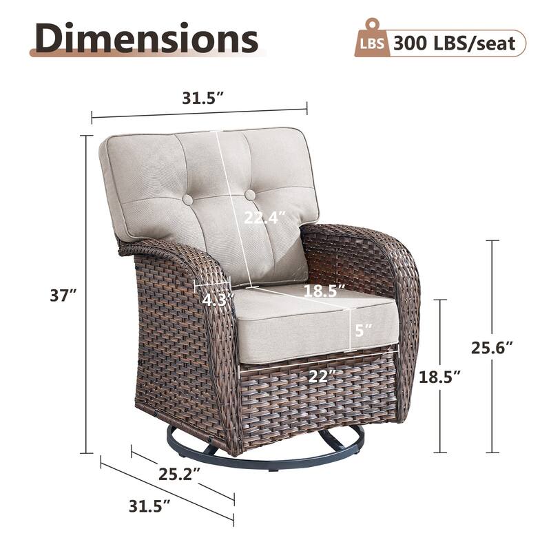 TWrap Brown Wicker Patio Swivel Glider Chairs with 5-Inch Thick Cushions (4-Pack)