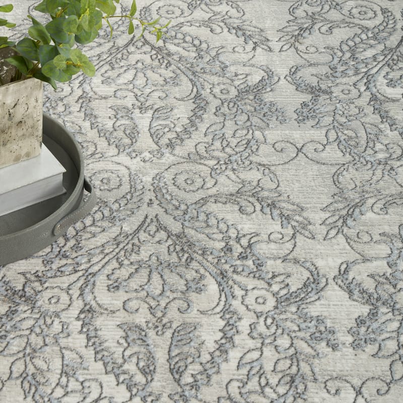 Nourison Iliana Indoor only Grey Damask Area Rug
