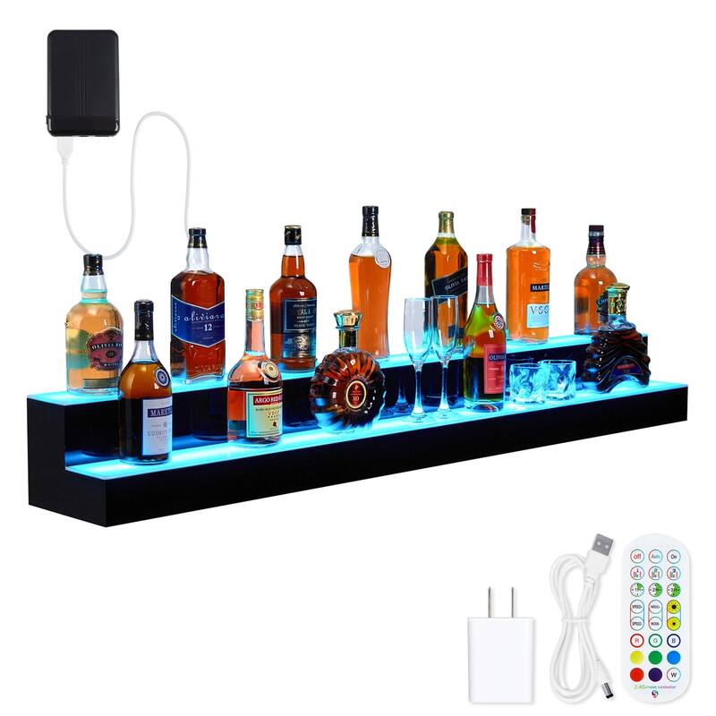 2-Step Lighted Liquor Bottle Display Shelf with Remote APP Control - 60"