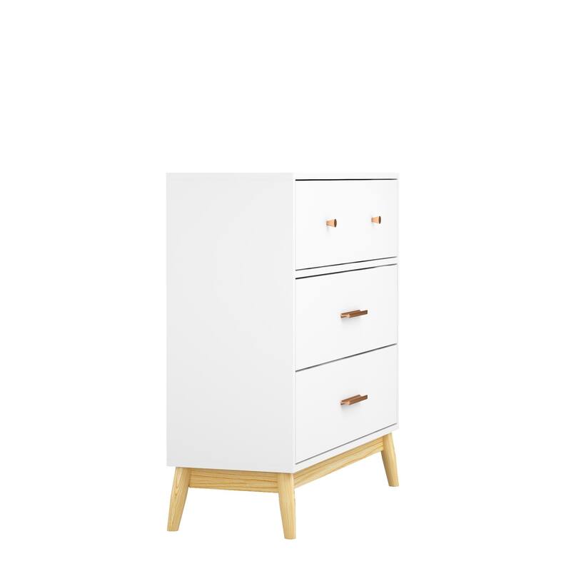 Nordic Style 3-Drawer Storage Cabinet, Modern White Chest of Drawers with Rose Gold Handles & Solid Wood Base