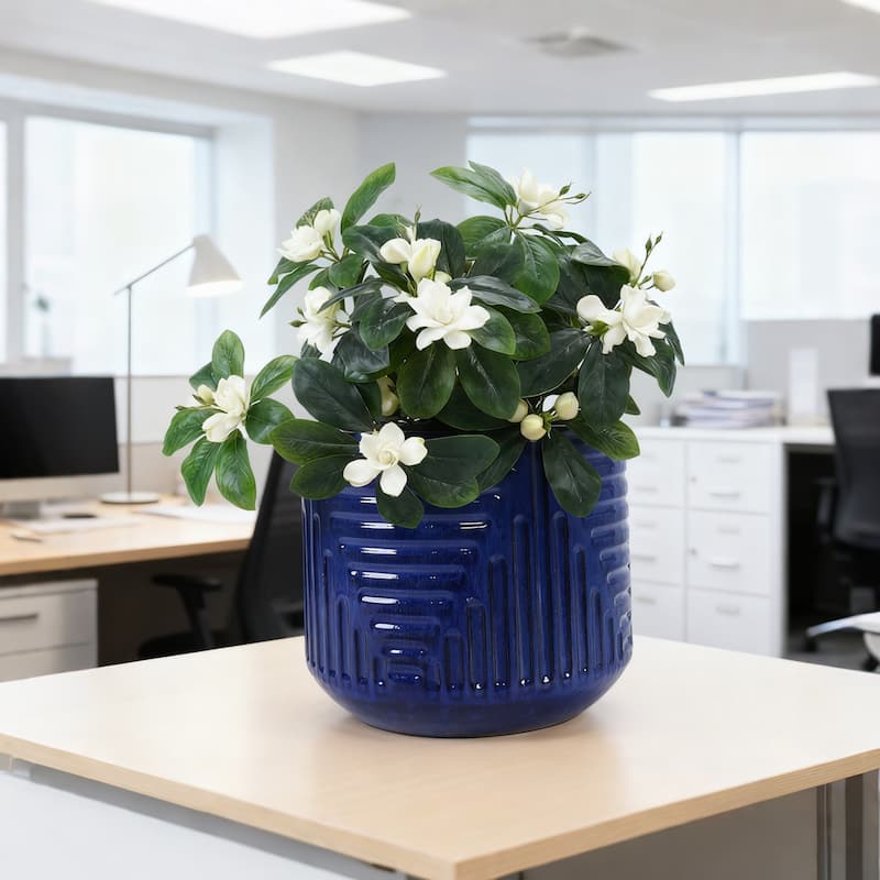 Anmytek Ceramic Round Planter with Drainage for Indoor Outdoor