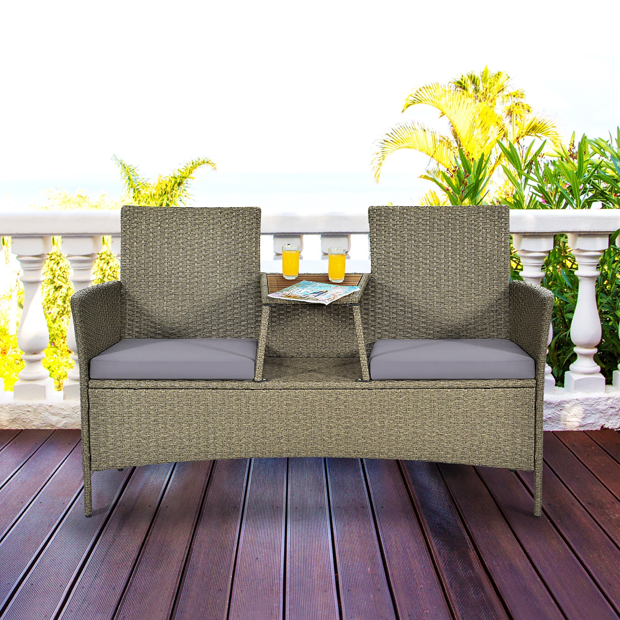 Costway 2 Person Patio Rattan Conversation Furniture Set Loveseat