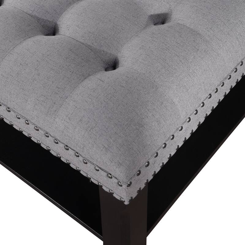 Transitional Linen Tufted Nailheads Cocktail Ottoman with Storage by Furniture of America