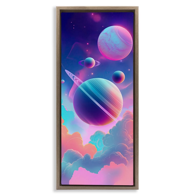 Stupell Pastel Clouds with Planets Framed Floater Canvas Wall Art Design By Wumples - 15 x 31 - Brown