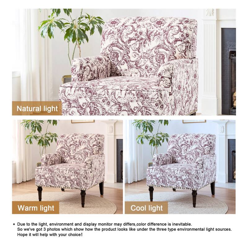Linen Accent Chairs Nailhead Trim Armchairs with Wooden Legs