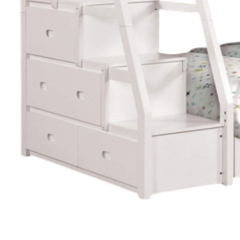Ellon Twin over Full Bunk Bed, Trundle, White Wood, Storage Drawers