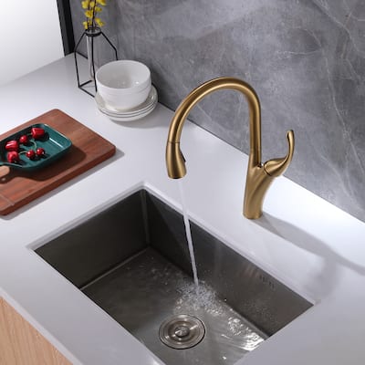 360 Degree Swivel Pull Down Kitchen Sink Faucet, Two Functions Brushed Gold Single Handle Kitchen Faucet