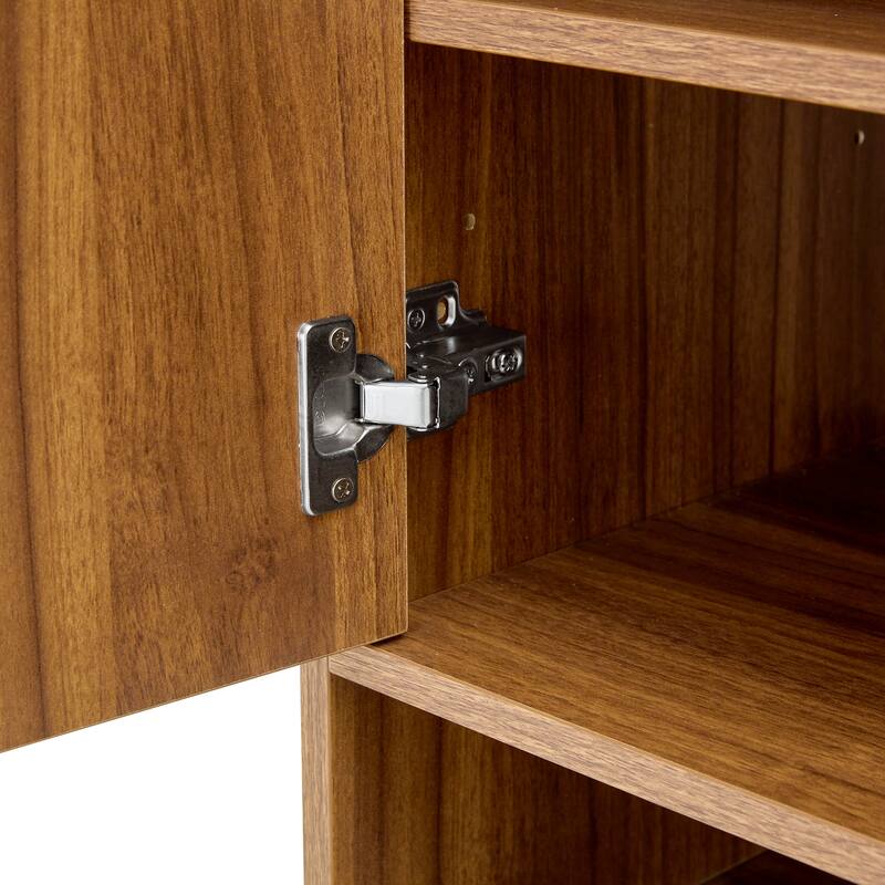 Rattan Weaving Shoe Cabinet, Multi-Functional Shoe Rack Organizer, Sideboard Buffet with Top Drawers & Lower Cabinet Doors
