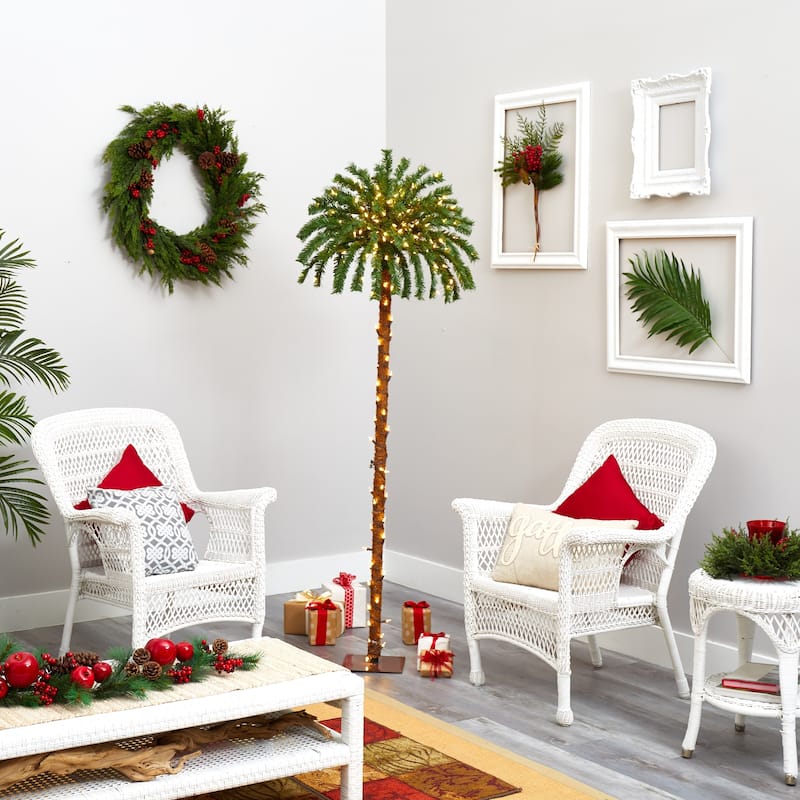 6' Pre-Lit Palm Artificial Christmas Tree, Warm Clear LED Lights - 6 Foot