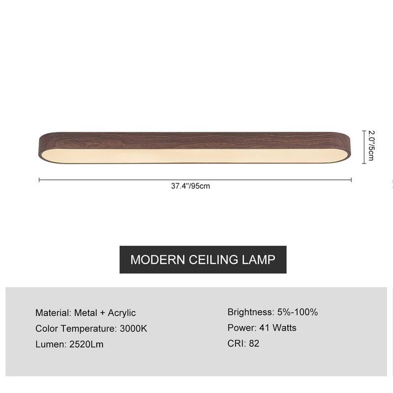 Dimmable LED Ceiling Light Faux Wood Grain Long Oval Flush Mount