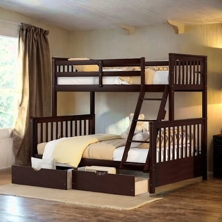 Twin-Over-Full Bunk Bed with Ladders and Drawers, Espresso