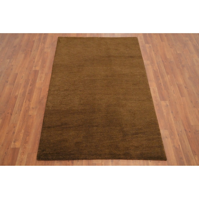 Hand Knotted Oriental 100% Wool Carpet Modern Solid Brown Gabbeh Area Rug - 5' 9'' X 3' 10''
