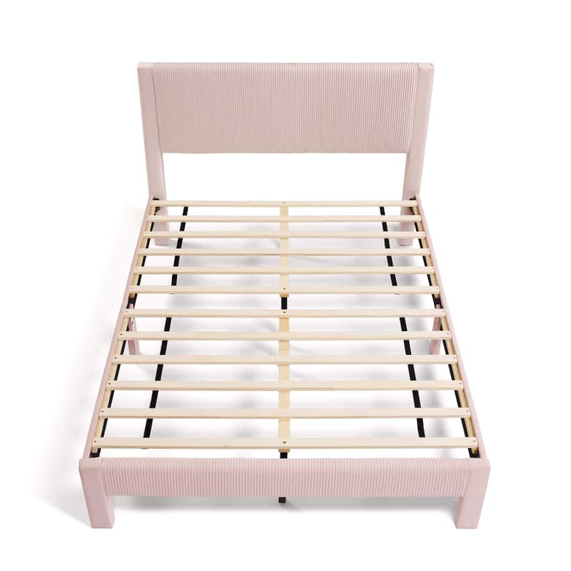 Furniture of America Alyssa Modern Velvet Upholstered Platform Bed with Channel Headboard and Wooden Slats