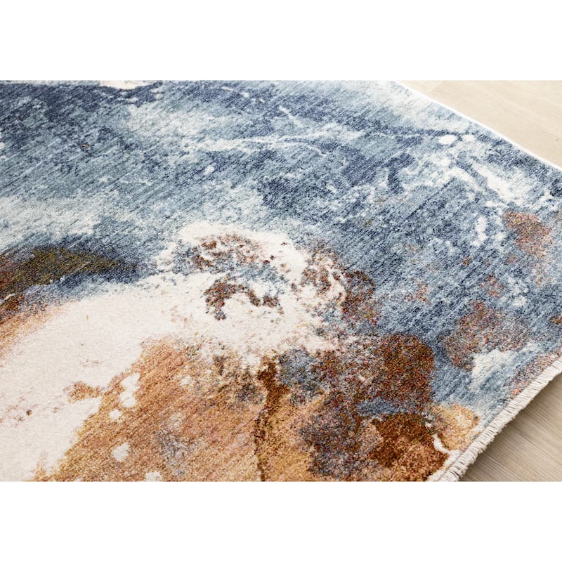 Olivia Collection - Ominous Swirl Blue Orange White Area Rug