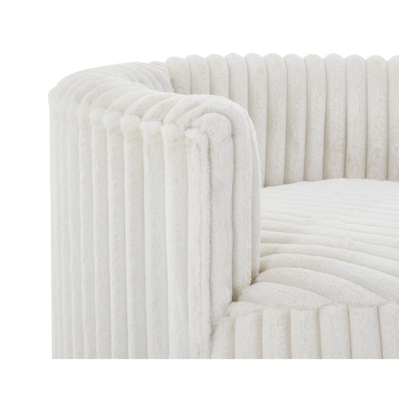 Off White Modern 35" Corduroy Upholstered Barrel Chair with Easy Moving Wheels and Pillows
