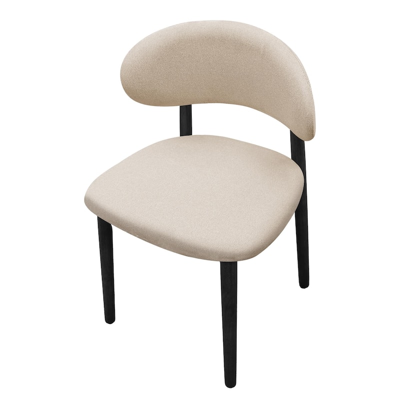 Cotton-Linen Fabric Upholstered Dining Chair with Black Solid Wood Legs, Armless Chair Set of 2 for Kitchen, Living
