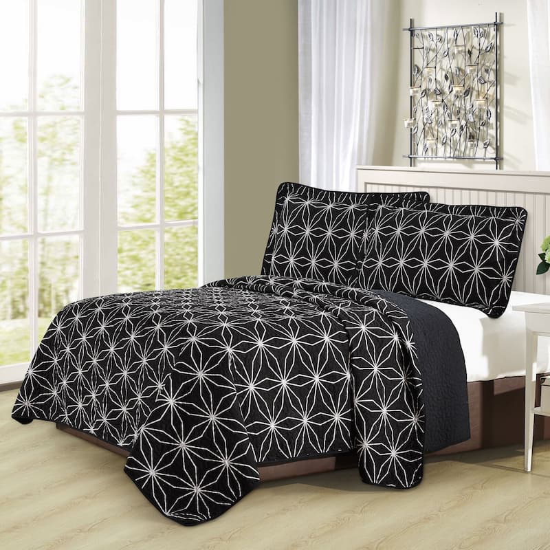 Serenta 3 Piece Printed Microfiber Quilts Coverlet Set, King - memphis black