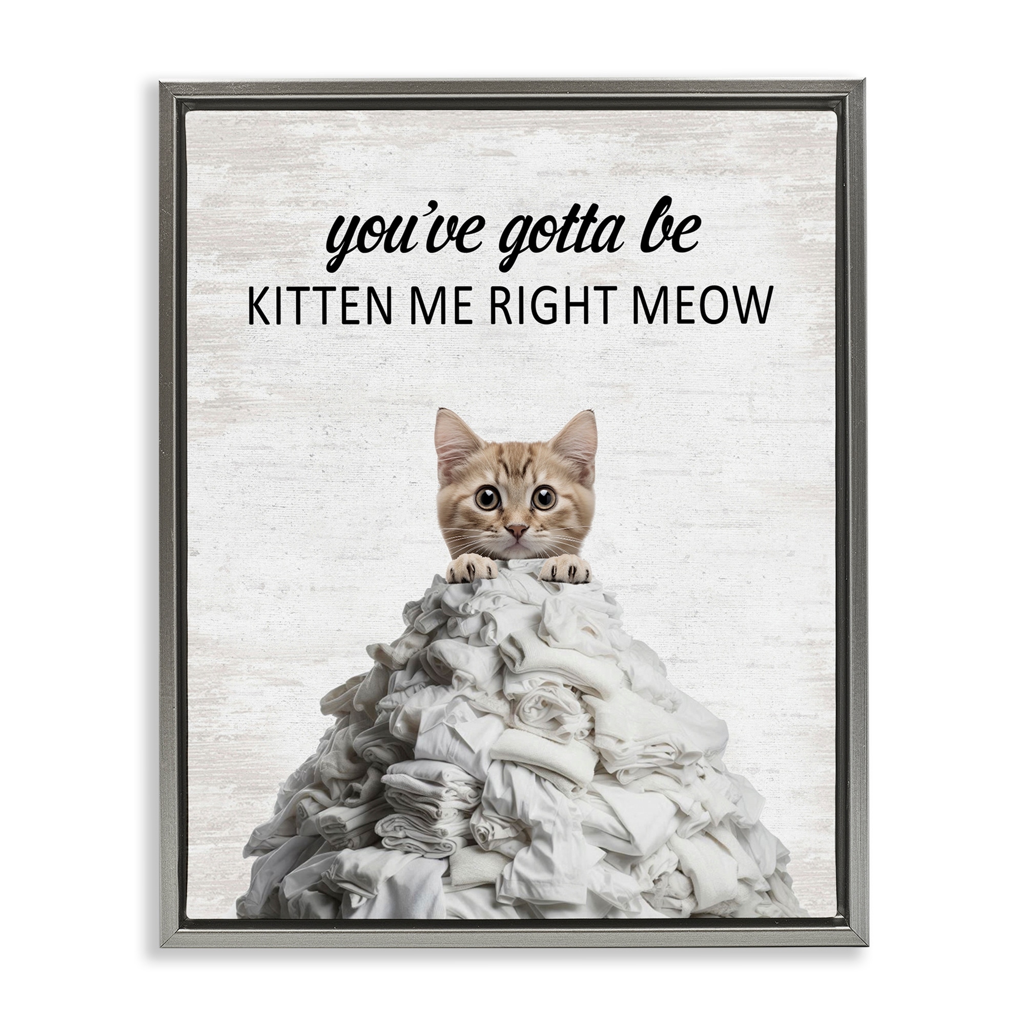Stupell Kitten & Laundry Pile Framed Floater Canvas Wall Art Design By Lettered and Lined