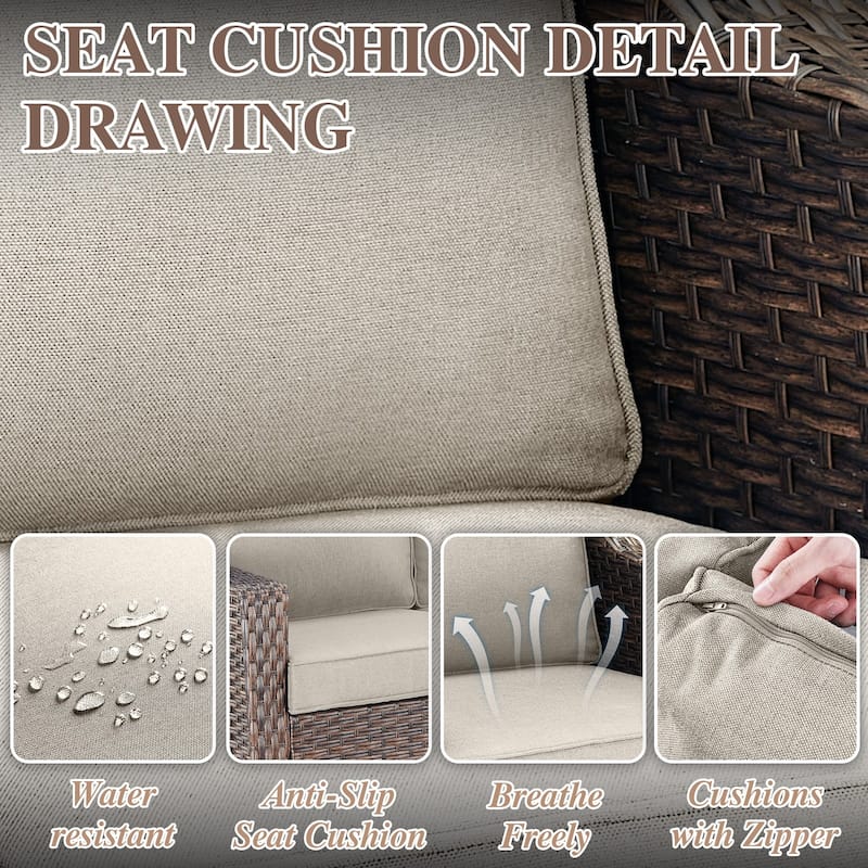 3-Seat Outdoor Rattan Sofa Patio Couch PE Wicker Sofa
