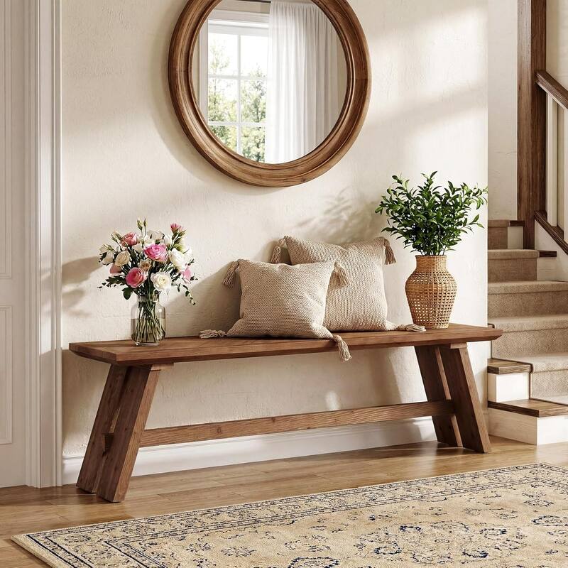 Solid Wood End Table, Modern C-Shaped Side Table with 2-Tier Storage, Minimal Rustic Couch Bedside Table Nightstand