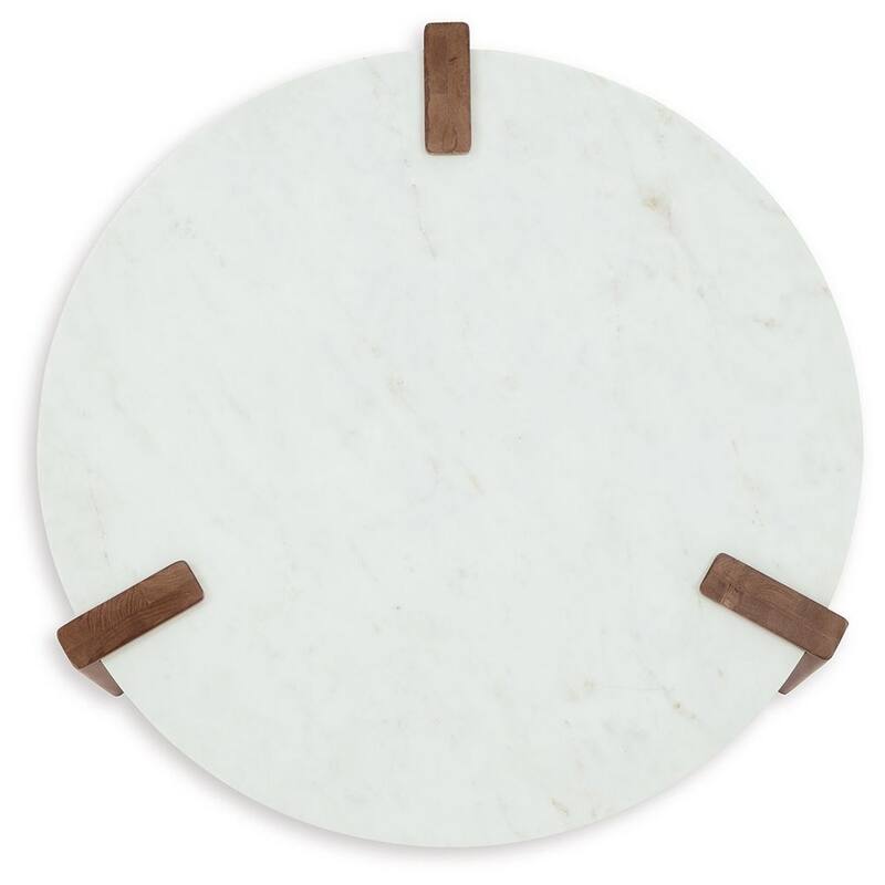 Wrenn Cocktail Coffee Table, White Marble, 33 Inch Brown Mango Wood