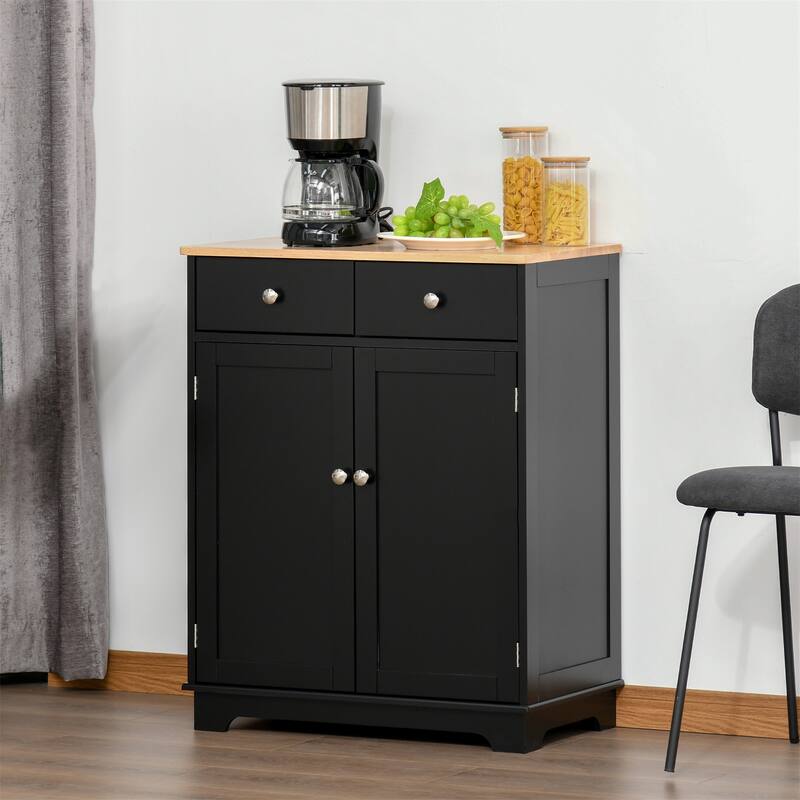 Cabinet with 2 Drawers Doors and Adjustable Shelf - Black