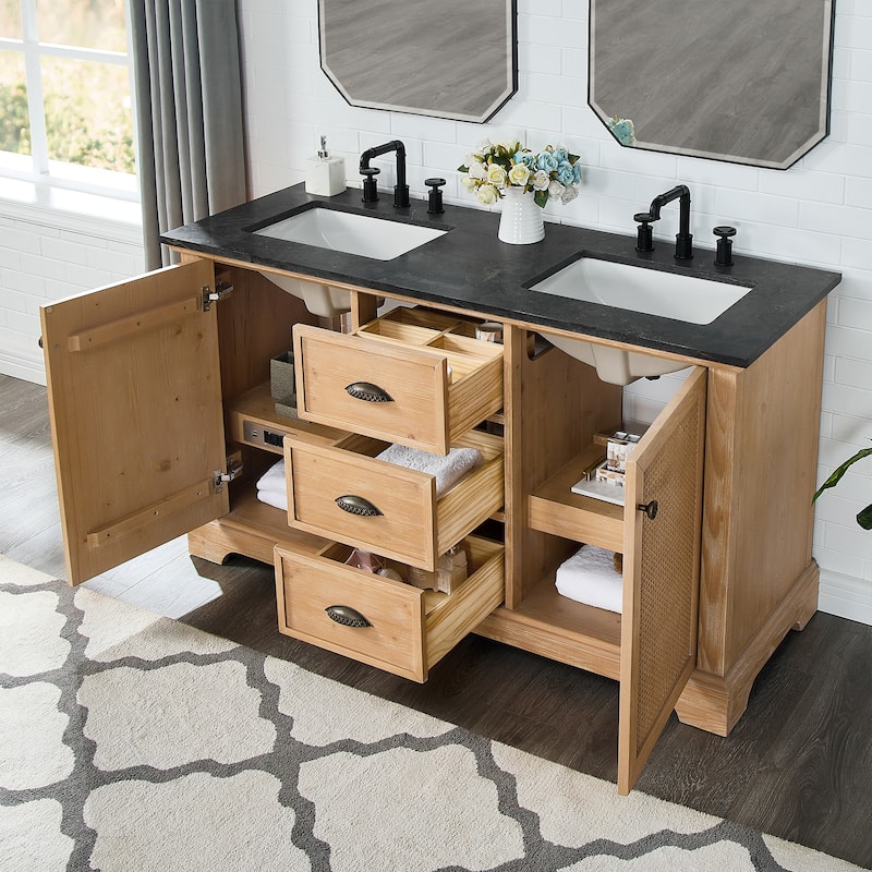 Hervas Bath Vanity with Natural Marble Top and Mirror