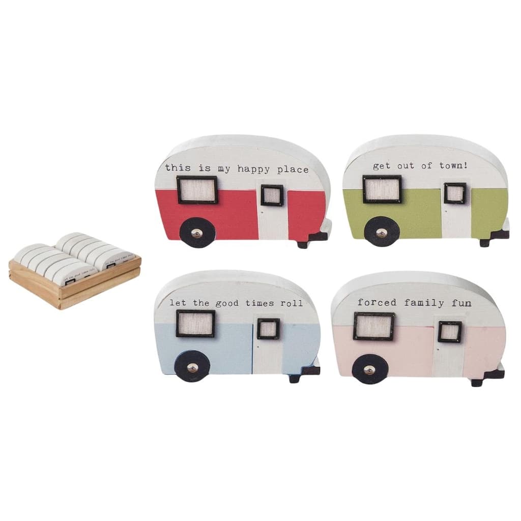 Transpac Wood Retro Mini Camper Decor In Crate Set 4 Home Decorations Spring