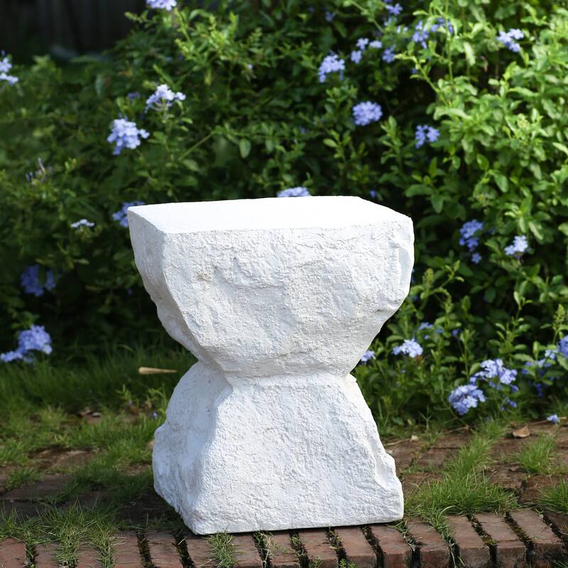 Roomfitters Cleo Outdoor Modern Minimalist Side Table, Weather Resistant MGO Cube, Matte White Finish