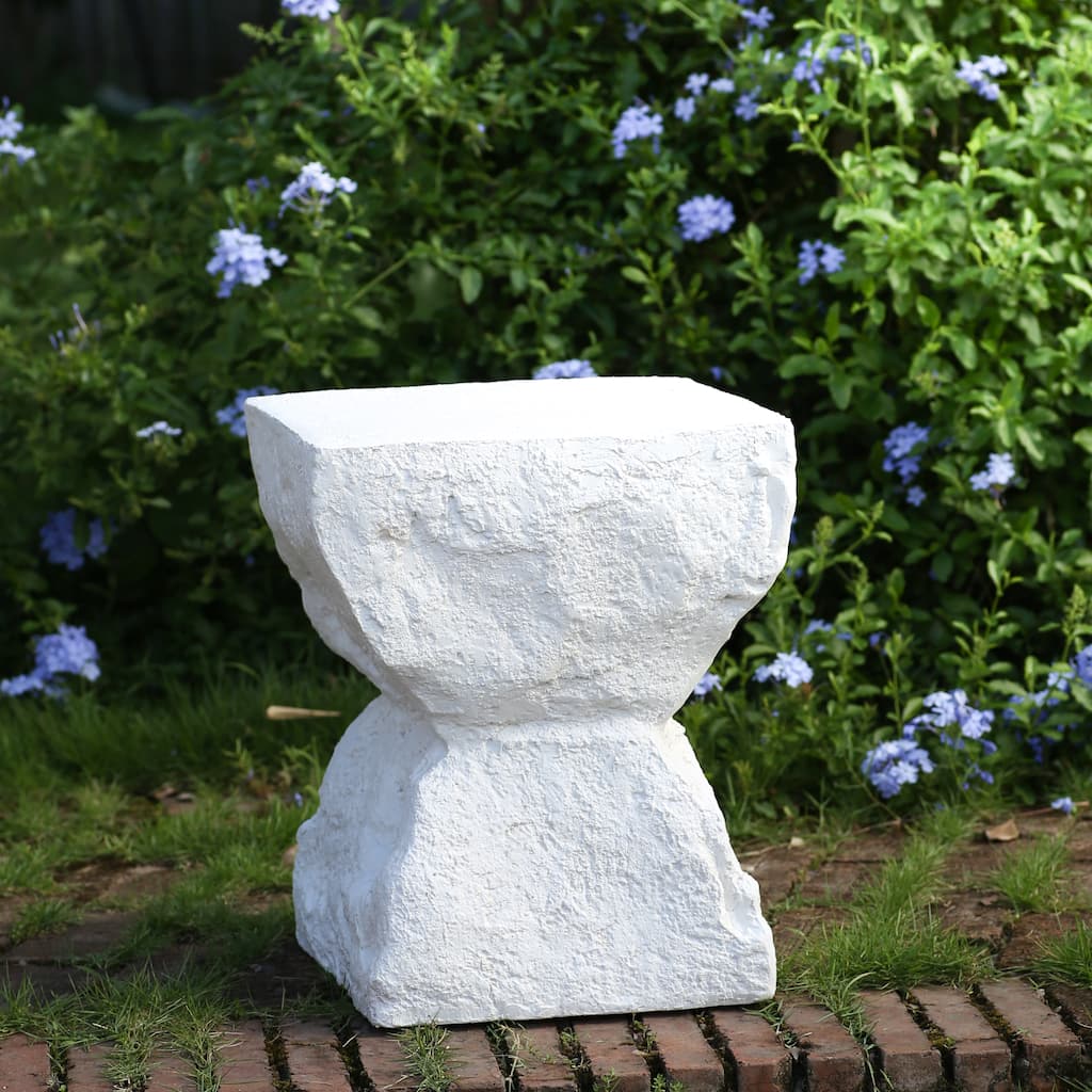 Roomfitters Cleo Outdoor Modern Minimalist Side Table, Weather Resistant MGO Cube, Matte White Finish