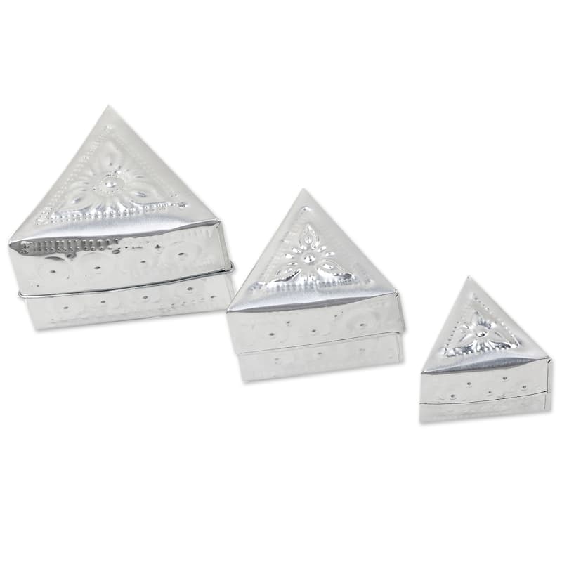 Novica Handmade Triangular Palace Aluminum Decorative Boxes (Set Of 3)