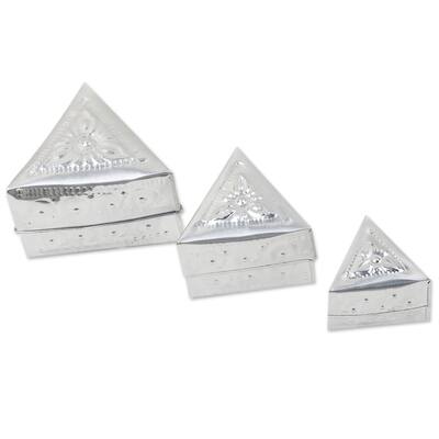 Novica Handmade Triangular Palace Aluminum Decorative Boxes (Set Of 3)