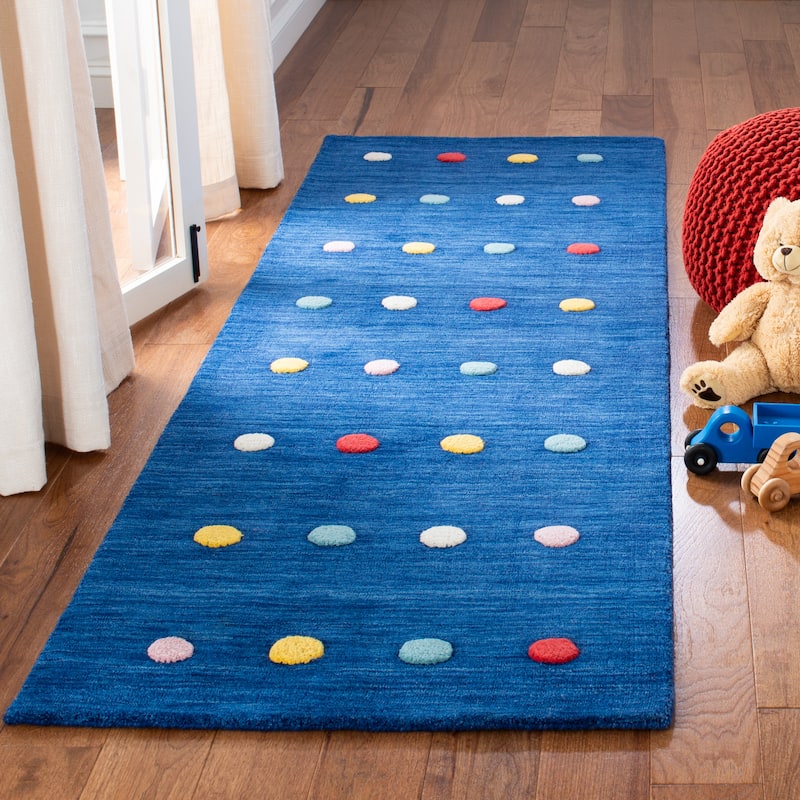SAFAVIEH Kids Ayleen Polka Dot Wool Rug - 2'6" x 8' Runner - Navy - Runner