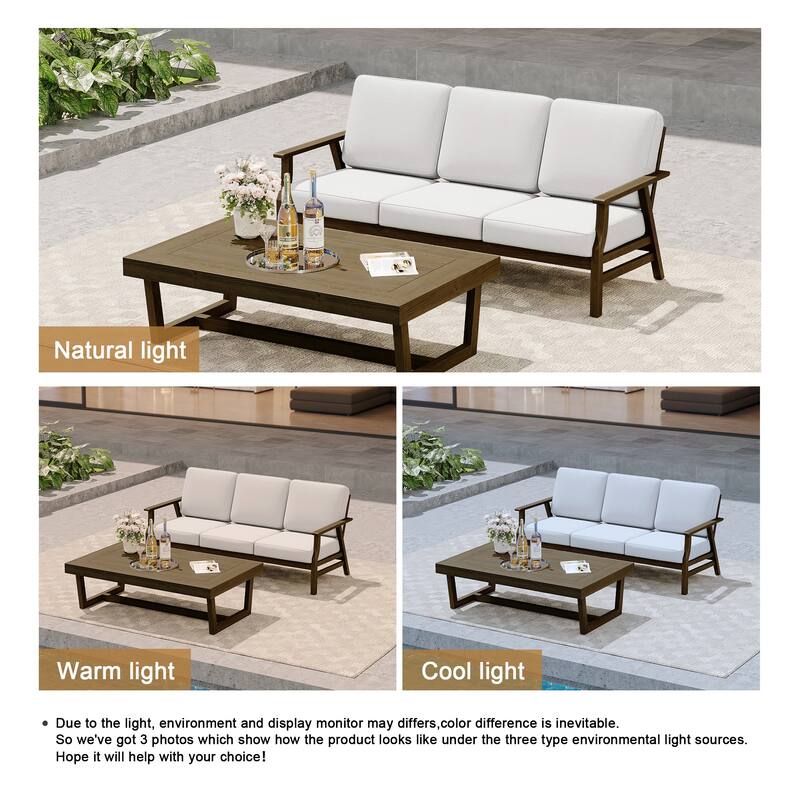 Modern Wood Outdoor Patio Sofa Loveseat with Cushion