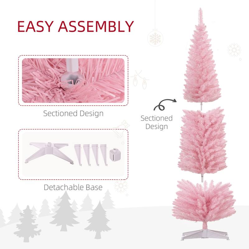 8ft Slim Artificial Christmas Tree with 618 Lush Branches and Detachable Plastic Base - Dia 21.75" x 94.5" H