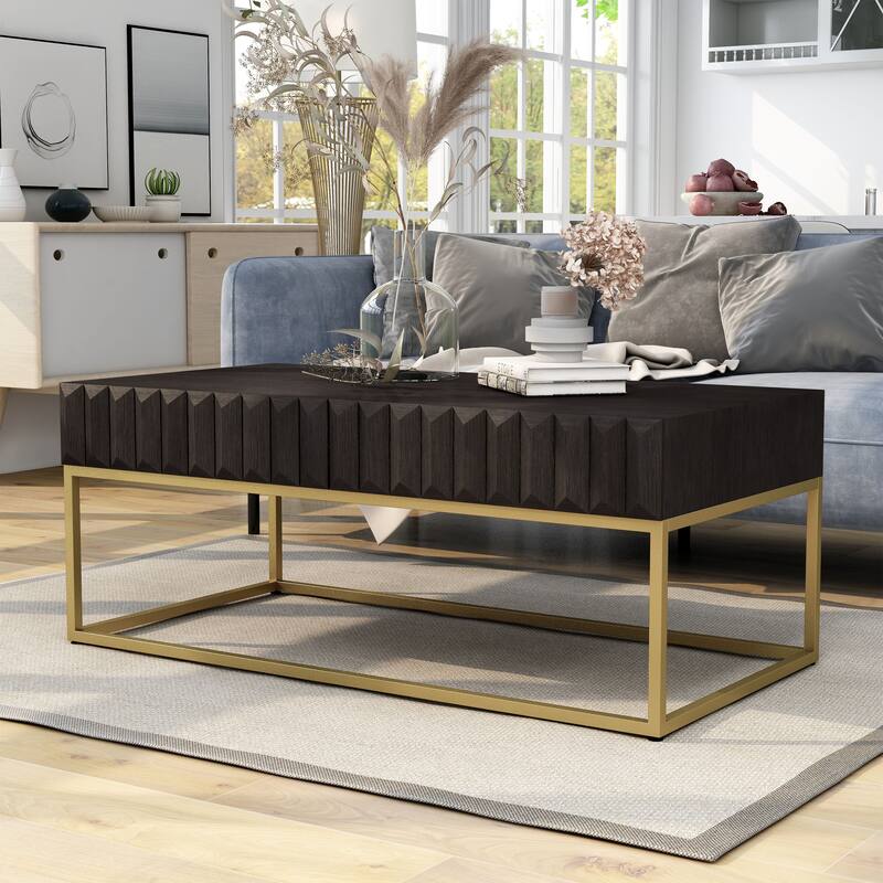 Bird Contemporary 47-inch Steel 2-Drawer Coffee Table by Furniture of America - Walnut