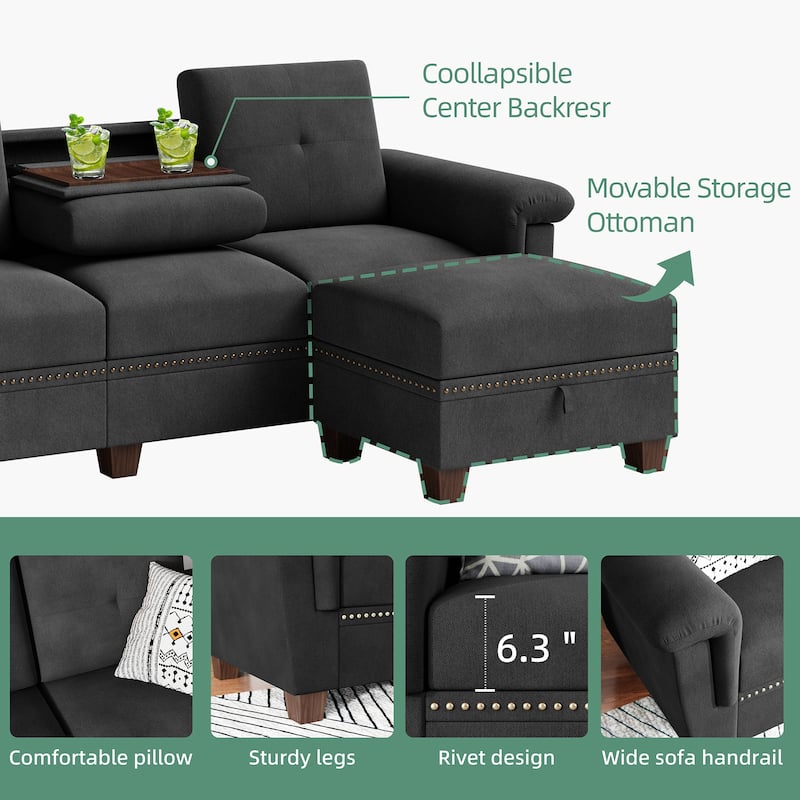 108'' Convertible Sectional Sofa with Seat Storage