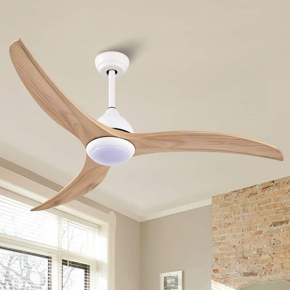 52 inches Indoor Solid Wood 6-Speed Ceiling Fan with Lights, Slient 3-Color Futuristic Ceiling Fan with Remote - 52 Inches