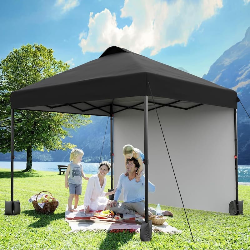 10x10ft Portable Instant Pop Up Canopy Tent with 1 Sidewall for Parties, Camping, Beach - N/A - Black
