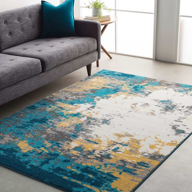 Avery Abstract Watercolor Area Rug - Blue - 5' 3" x 7' 6"
