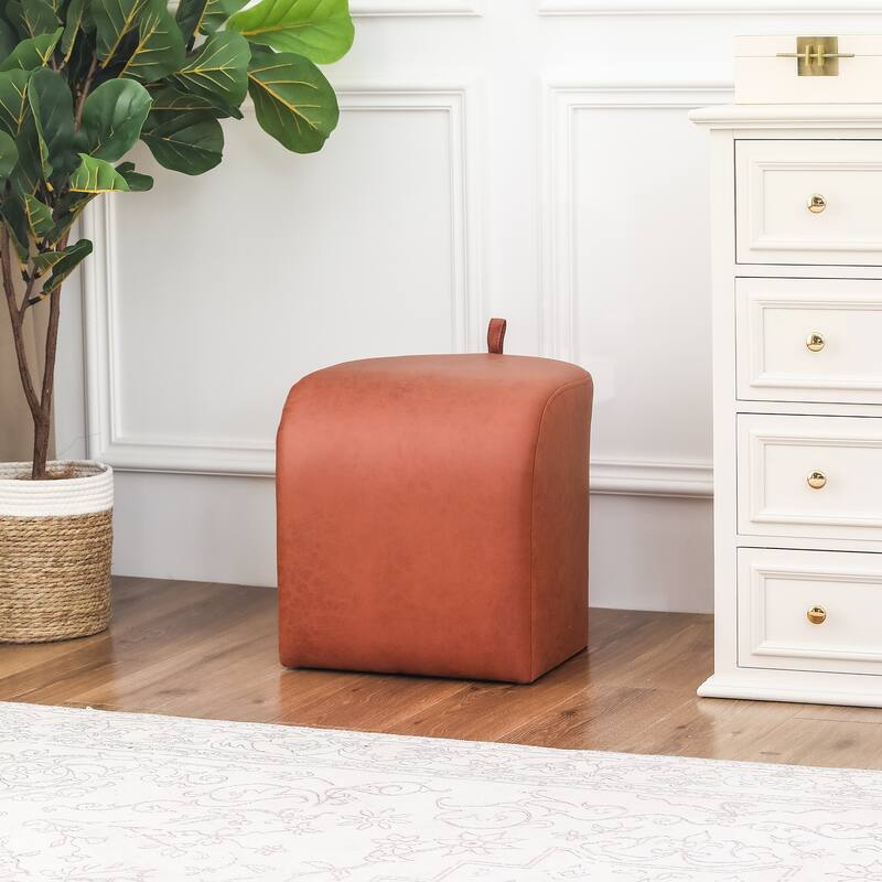 Adeco Leathaire Ottoman Upholstered Foot Stool with Curve - Dark-Orange