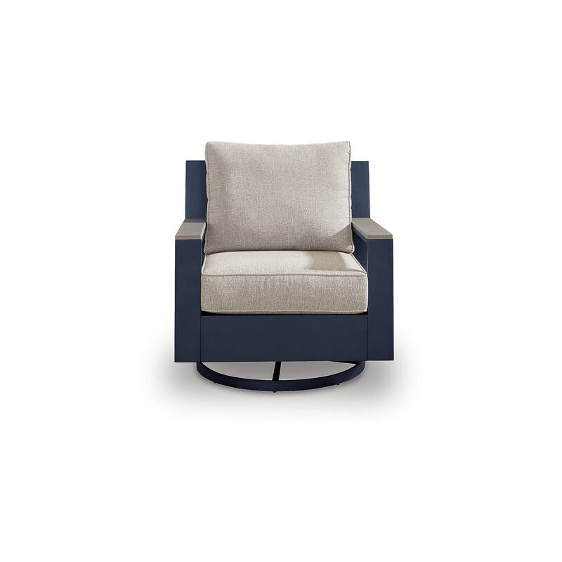 Signature Design by Ashley Mabry Shores Navy Blue/Beige Outdoor Swivel Glider Chair with Cushion - 33" W x 34" D x 36" H