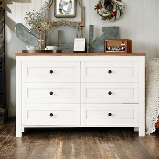 Retro Farmhouse Style Wooden Dresser with 6 Drawers, Storage Cabinet ...