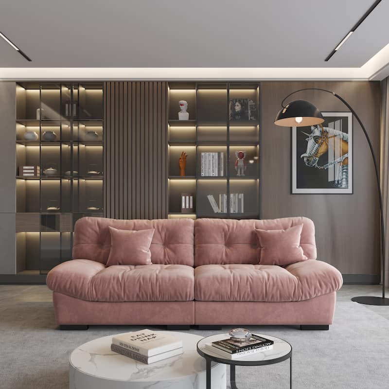 89" Fluffy Cloud Couches Sectional, Modern Minimalist Sofas With Two Pillows - Pink