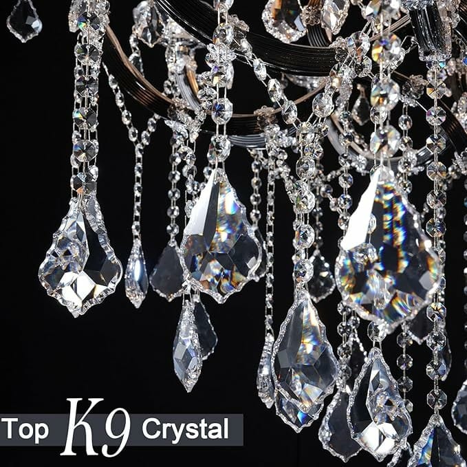 KAYLA 29in Luxury Candle ChandeliersModern Black Crystal Chandelier