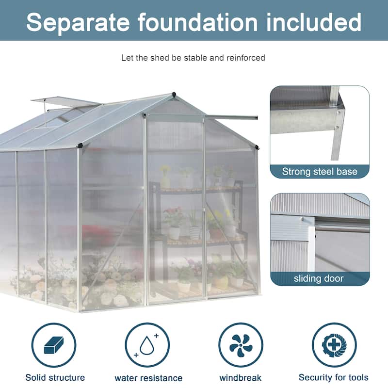 Polycarbonate Greenhouse,6'x 8' Heavy Duty Walk-in