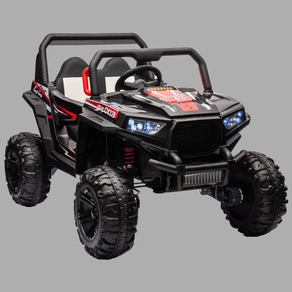24V Power Ride-On Car for Kids with Four-Wheel Drive, Leather Seat, Remote Control, High/Low Speed, and Music, Ages 3-8.
