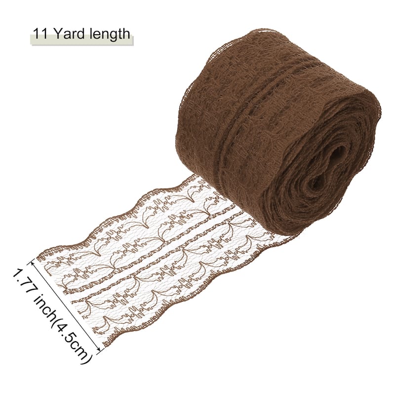 1.8 Inch Wide 11 Yard Lace Ribbon Floral Pattern Red Lace Trim Ribbon - Brown