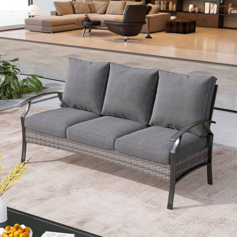 Uixe Outdoor Patio 3 Seater All-Weather Wicker Sofa Couch Deep Seat
